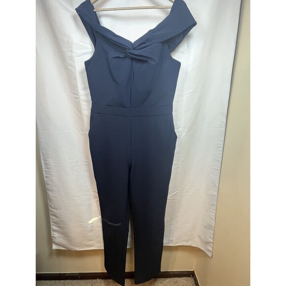 adelyn rae womens navy jumpsuit romper size large twist front formal office - Picture 1 of 11